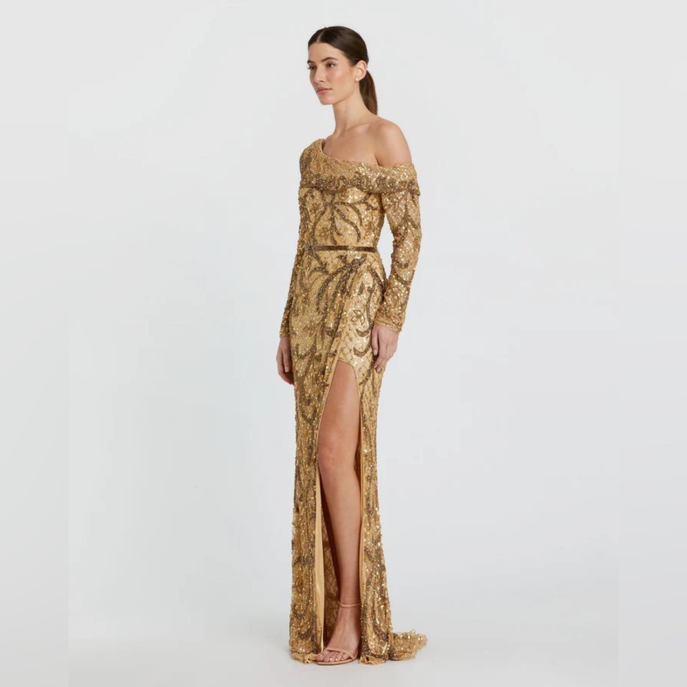 Mac Duggal Gold One Shoulder Dress